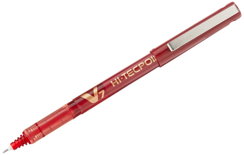 PILOT V7 Hi-Tecpoint Rollerball Pen, 0.7 mm Tip - Red, Box of 12 - Image 1